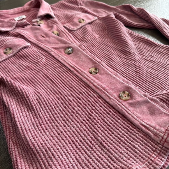 Buckle Faded Red Waffle Knit Jacket Shacket Button Up L S - Picture 4 of 10